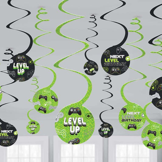 12 Level Up Birthday Swirl Decorations