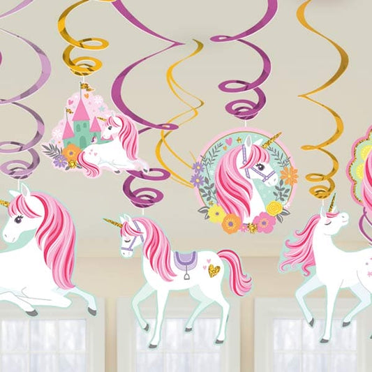 12 Magical Unicorn Swirl Decorations