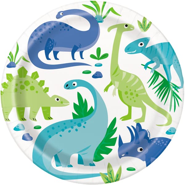 8 Blue & Green Dinosaur Paper Plates