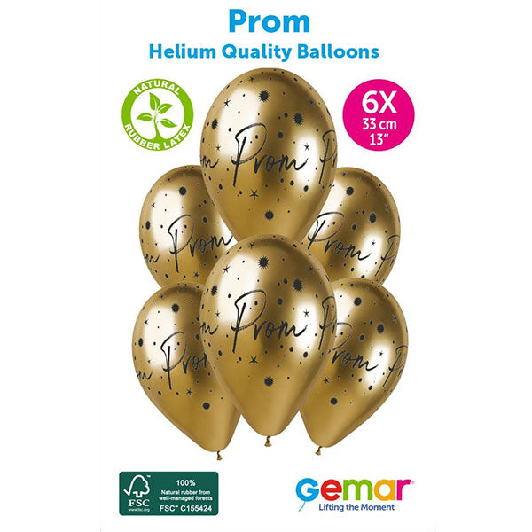 13" Shiny Gold PROM Latex Balloons 6pk