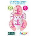 13" Pink & White 1st Birthday Girl Latex Balloons 6pk