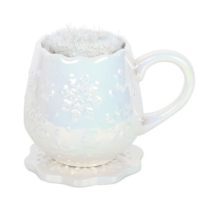 Iridescent Snowflake Mug, Coaster and Socks Set