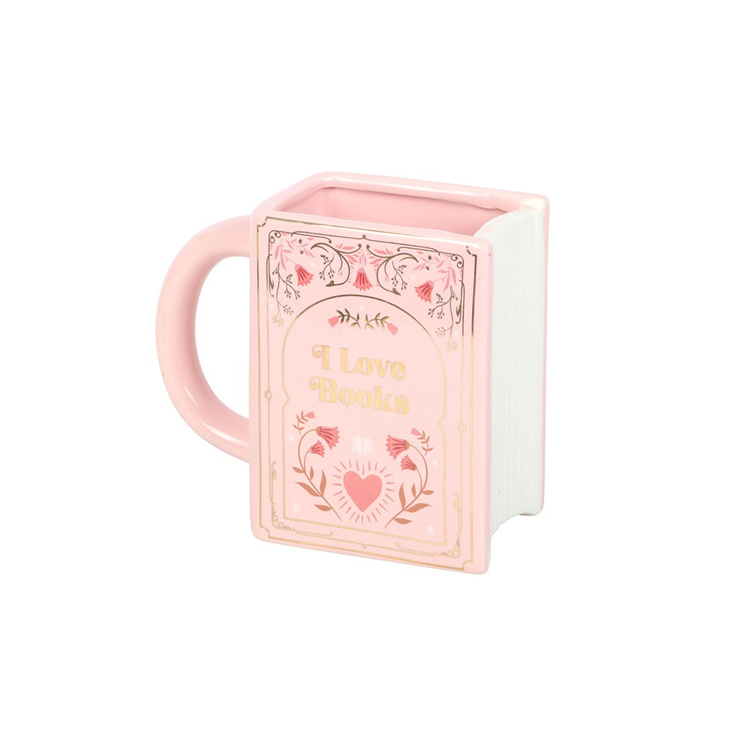 I Love Books Pink Book Shaped Mug
