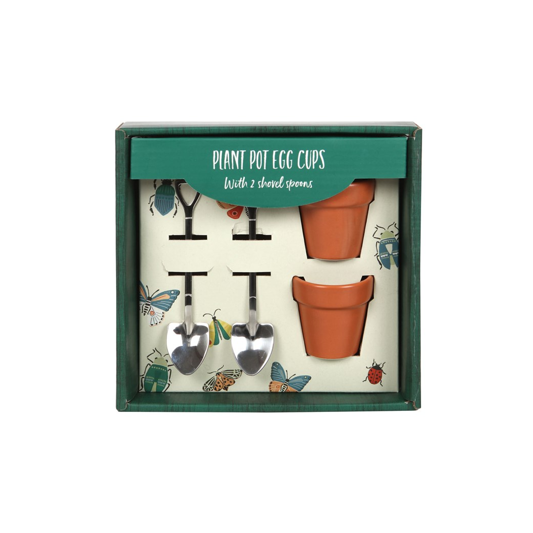 Plant Pot Egg Cup Set with Shovel Spoons