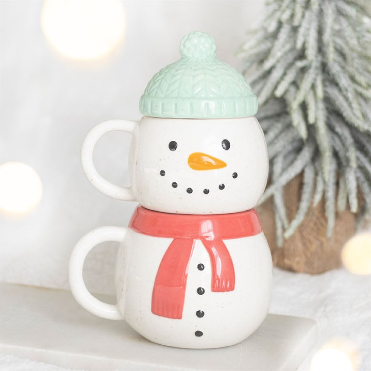 Set of 2 Winter Snowman Stacking Mugs